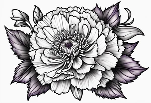 Top view flower arrangement of a carnation aster and violet tattoo idea