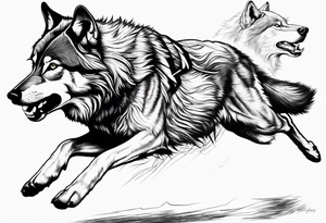 buck running next to wolf tattoo idea