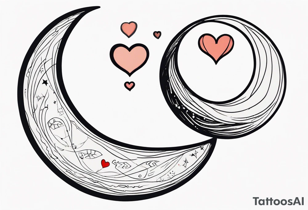 Crescent moon with a love heart inside tattoo idea