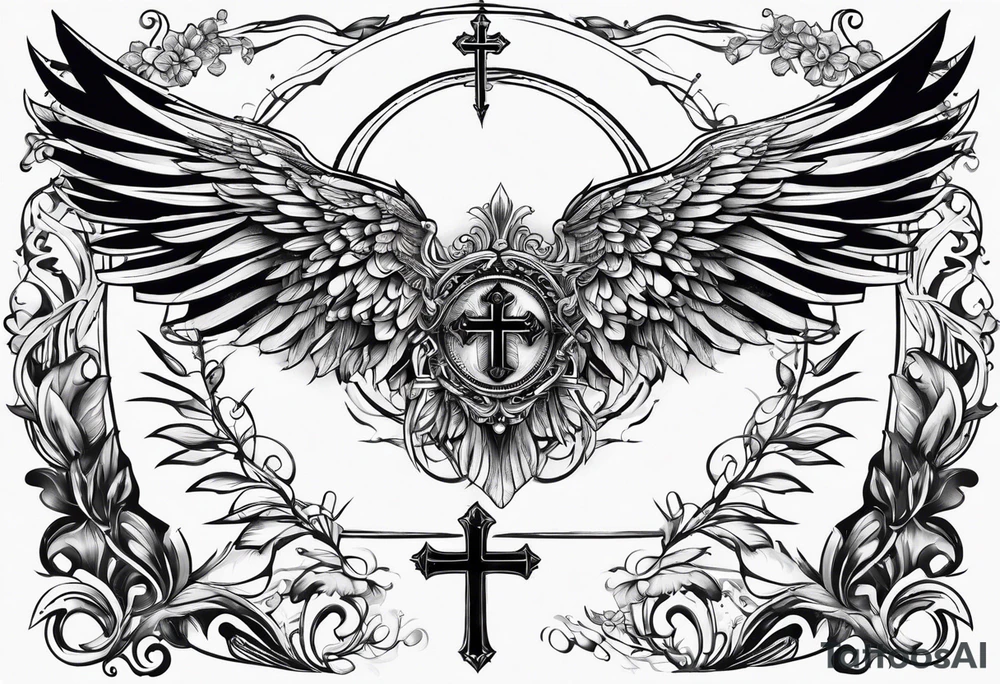 wings with upsidedown cross between the wings tattoo idea