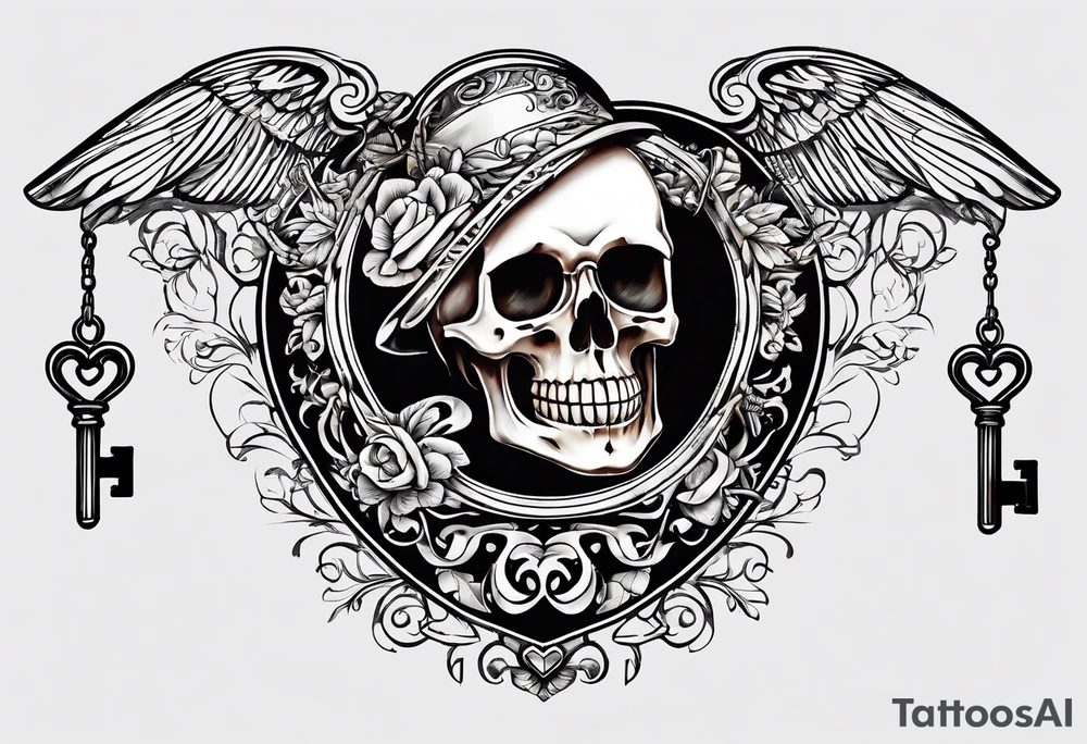 heart shaped antique skeleton key tattoo idea