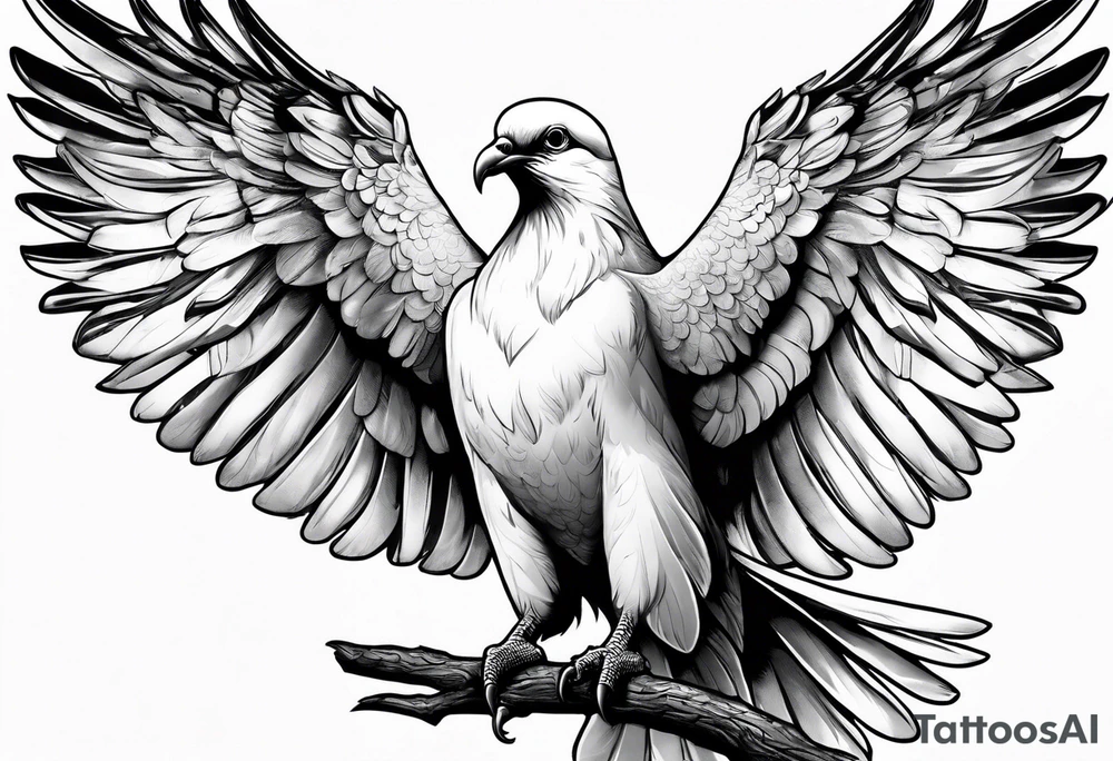 Dove sitting on a branch with an eagle flying tattoo idea Dove sitting on a branch with an eagle flying tattoo idea