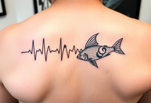 Design tattoo that goes from electrocardiogram life line to simple eagleray fish and back to electrocardiogram life line tattoo idea