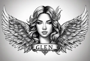 The word Glenn with angel Wings at the side tattoo idea