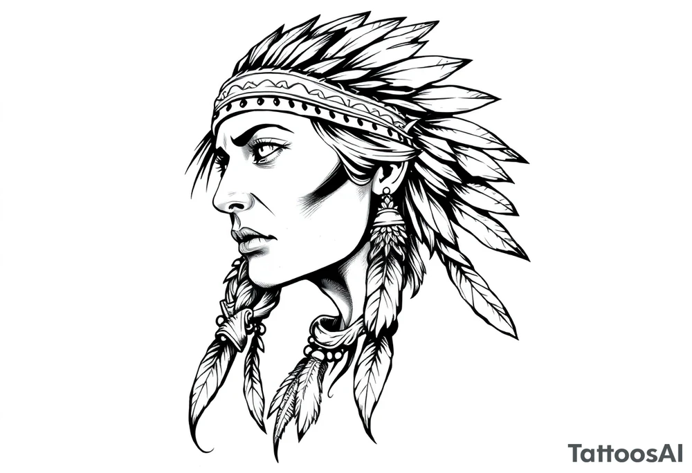 Fierce Female Native American tattoo idea