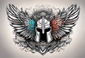 A Spartan Helmet with a phoenix encompassing it. The head of the phoenix would be above it and the wings would go around it and the tail would be below it tattoo idea