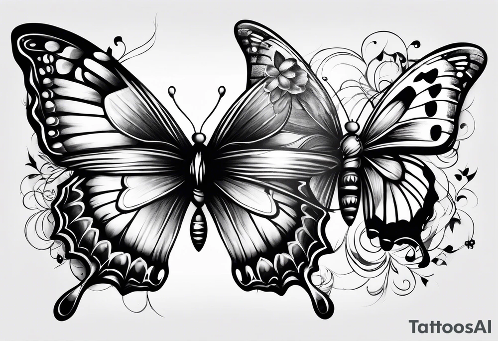 one pretty butterfly and one moth next to each other tattoo idea