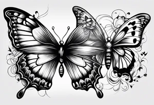 one pretty butterfly and one moth next to each other tattoo idea