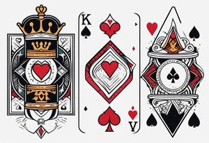one combined tatto in minimalistic style with three king of spades and one queen of hearts tattoo idea