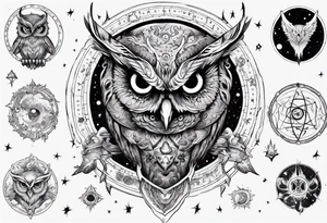 Demon Owl surrounded by cosmic magic  astrology. tattoo idea