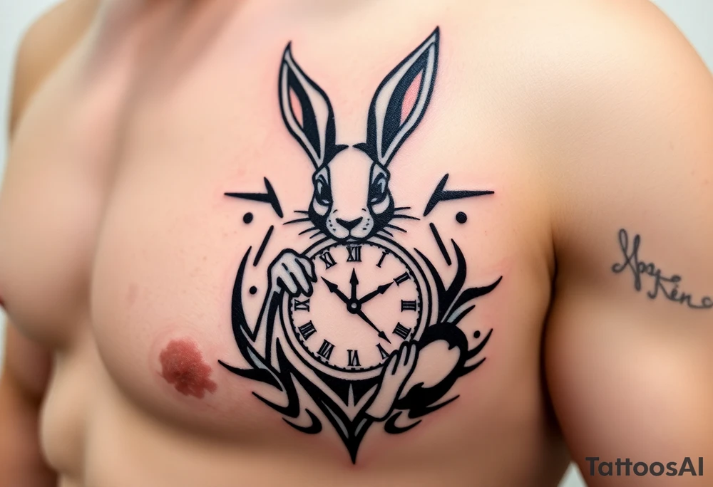Rabbit holding a Clock tattoo idea