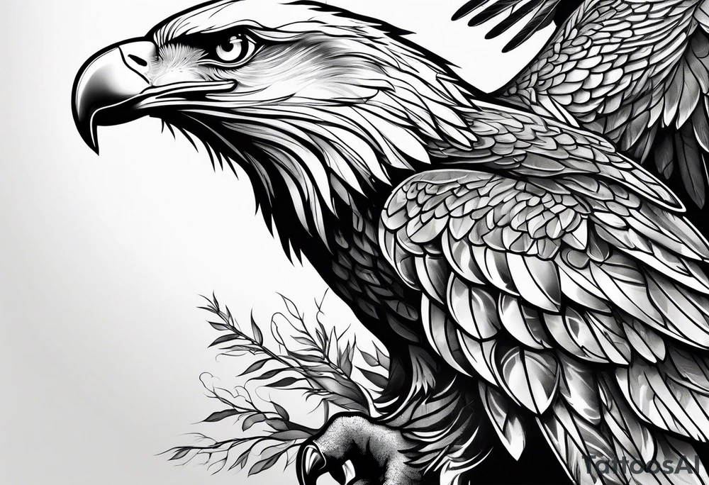 Bold eagle perched on branch tattoo idea