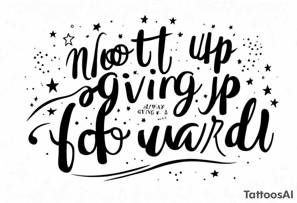 quote about not giving up and always moving forward with clouds and stars tattoo idea