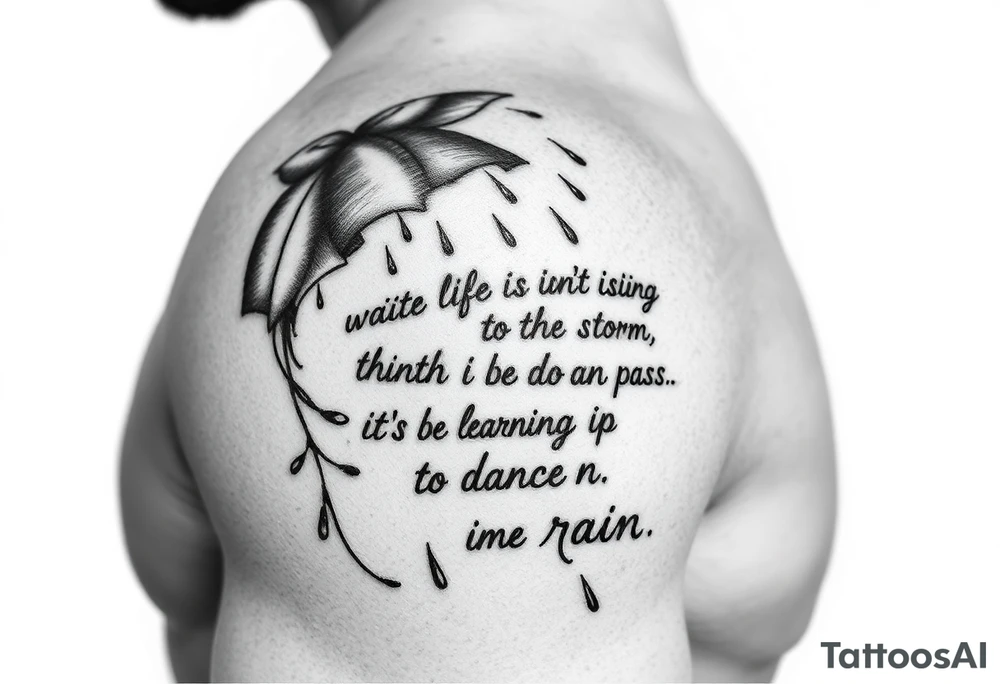 Create a tattoo around “life isn’t about waiting for the storm to pass. It’s about learning to dance in the rain” tattoo idea