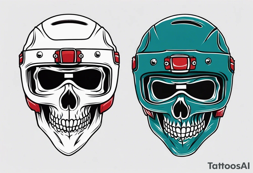 hockey skull mis shaped jaw and 
with helmet and puck tattoo idea