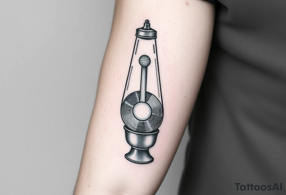 lava lamp with a disco ball and vinyl record inside of it tattoo idea