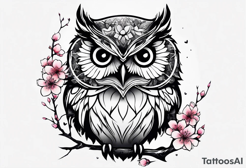 Owl made out of cherry blossom tattoo idea