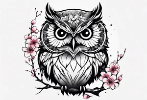 Owl made out of cherry blossom tattoo idea