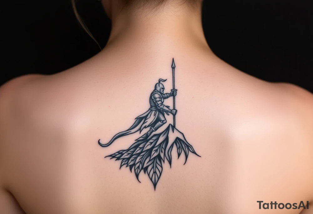 3d Powerful knight on the hillside tattoo idea