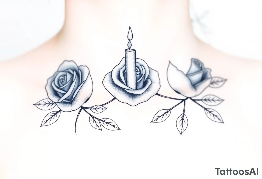 Blue, 2 roses, 2 candles, water tattoo idea