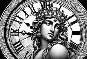 Greek god, clock, rosary tattoo idea