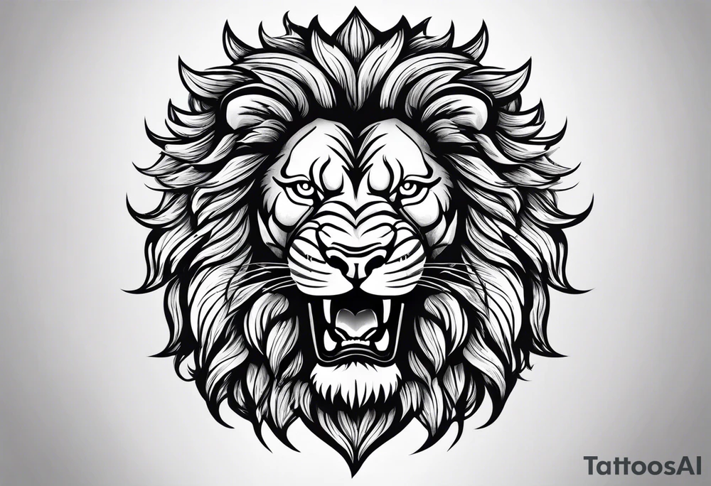Lion head roaring with warrior tattoo idea