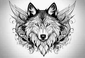 wolf's and woman's head split in half tattoo idea