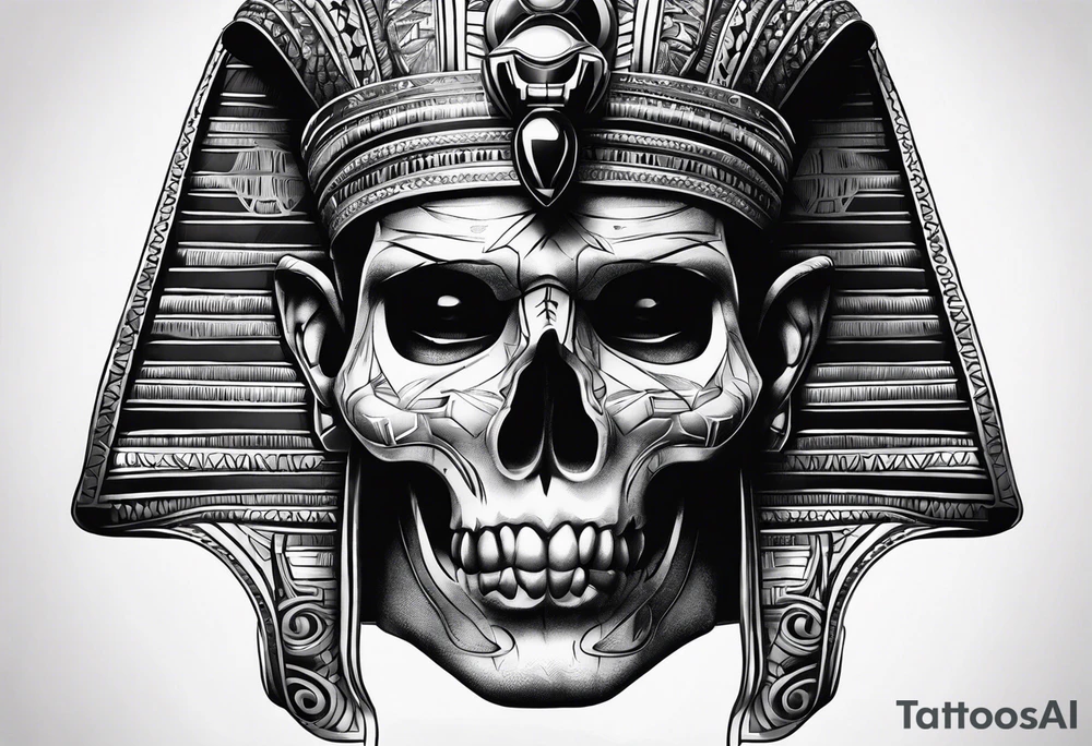 Black pharaoh skull realistic tattoo idea