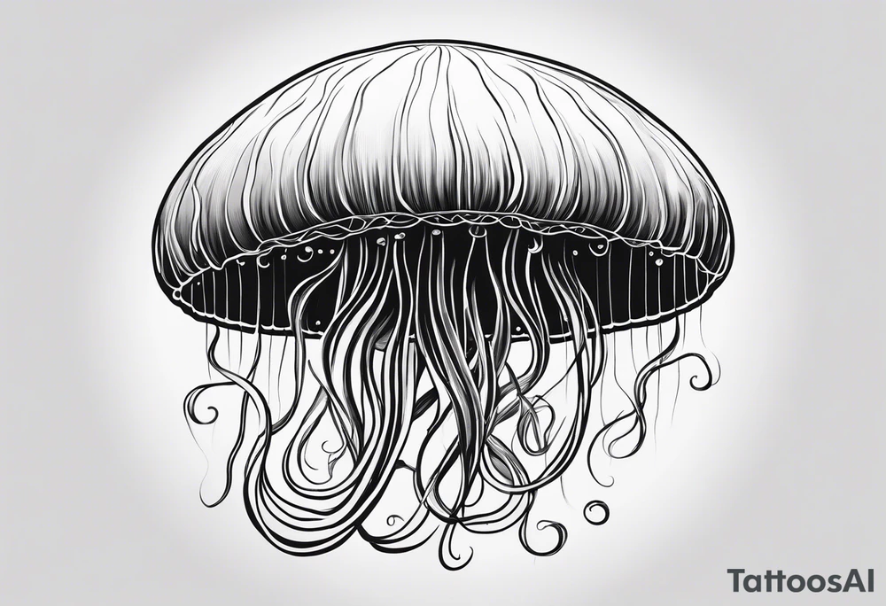 jellyfish with a small head and really long tentacles. Add clouds behind it like it’s floating in the sky tattoo idea