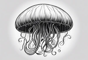jellyfish with a small head and really long tentacles. Add clouds behind it like it’s floating in the sky tattoo idea