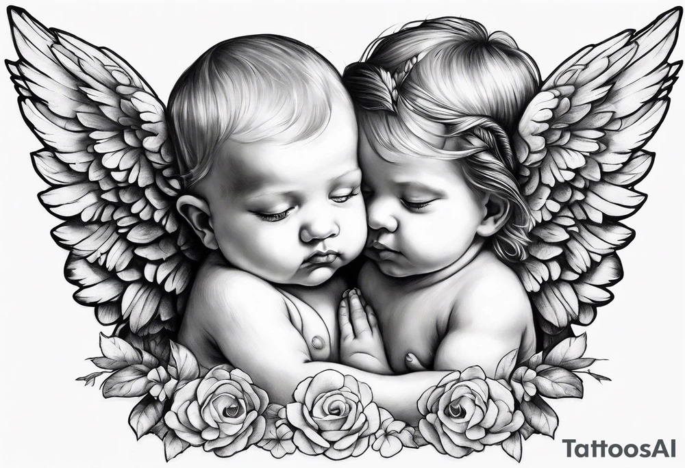 baby angels, praying, wings tattoo idea