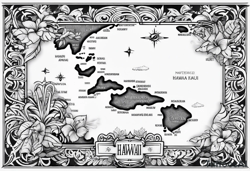 hawaiian style map of hawaii tattoo idea