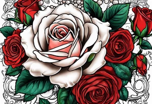 Red roses with pearls tattoo idea