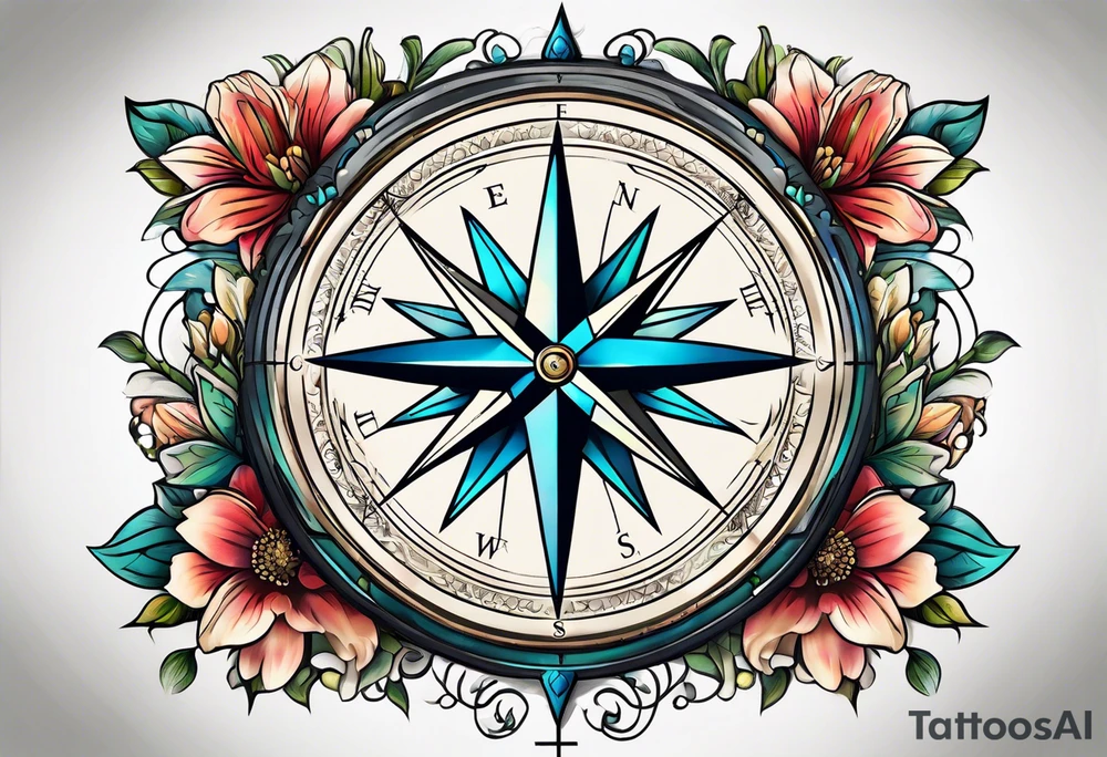 Compass , flower, cross tattoo idea