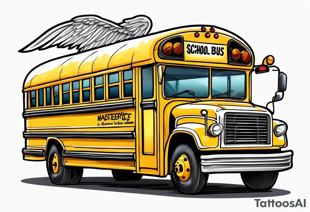 animated school bus with wings tattoo idea