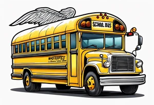 animated school bus with wings tattoo idea