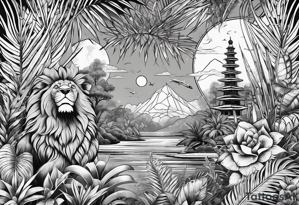vintage jungle with rocket tattoo idea