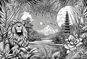 vintage jungle with rocket tattoo idea