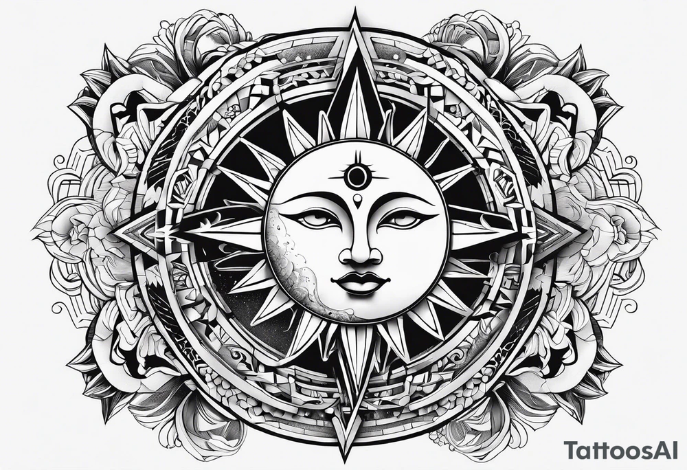 Exoteric tattoo with sun and moon tattoo idea