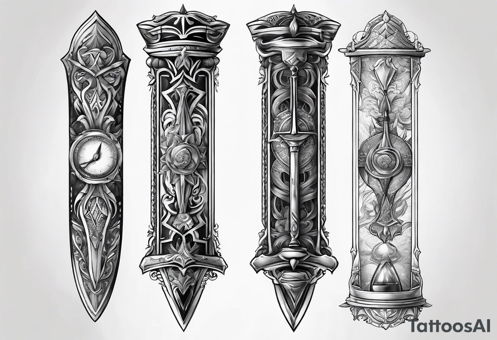 Dagger with hourglass inside tattoo idea