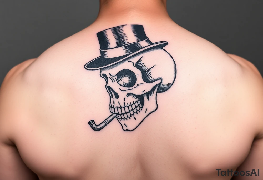 skull with top-hat and cigar in his mouth, playing cards. tattoo idea