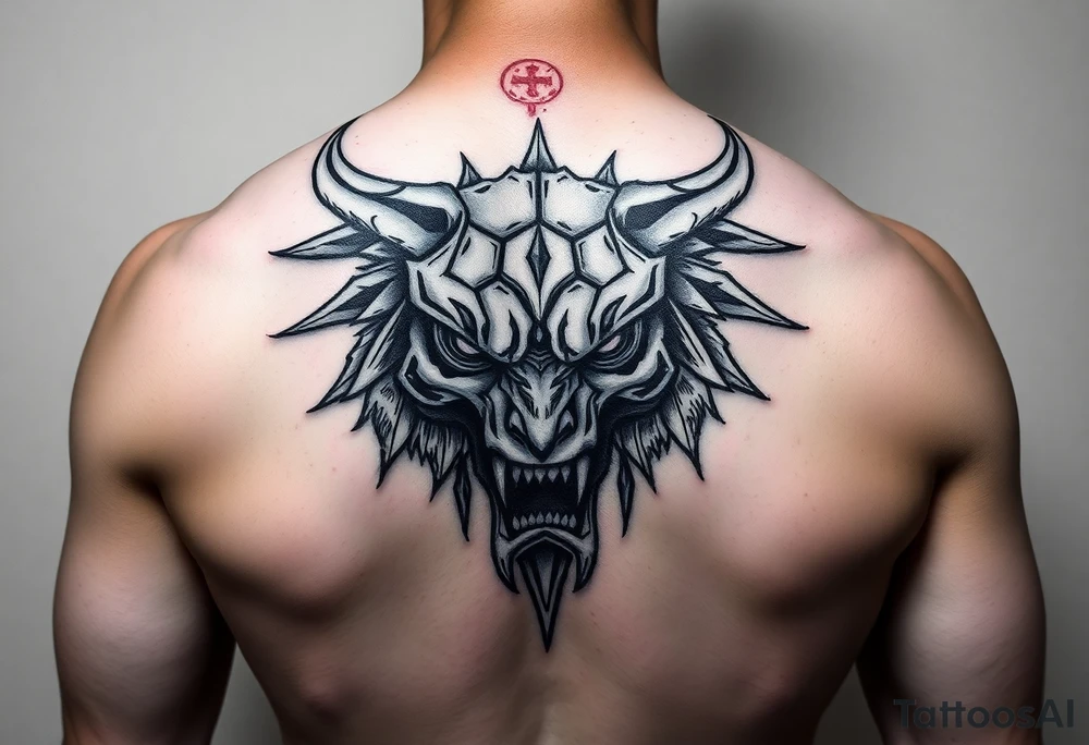 Tatuaż na szyi z przodu Agresywny w stylu strasznym tattoo idea