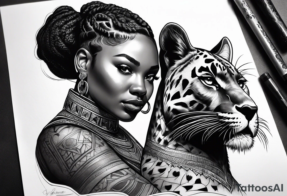 Thick black girl riding black panther tattoo idea