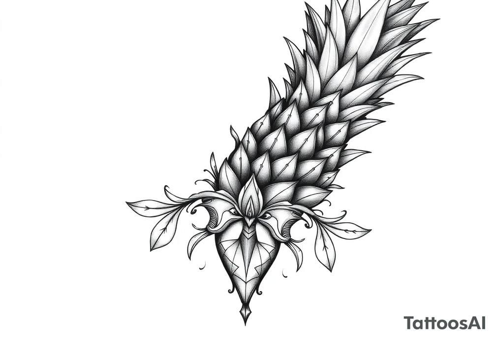 Bushy crown pineapple vagina, design to go over vagina , erotic vagina area design, anus to be at the bottom tattoo idea