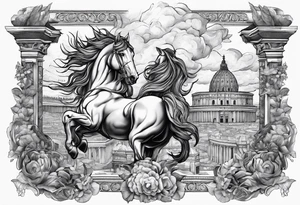 rome, fight, freedom, gods, mytology, fire, hourses, clouds, tattoo idea