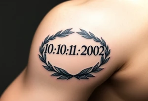 roman numerals (10.10.2002) in laurel crown in an ancient roman styles tattoo idea