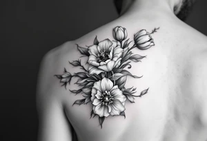 Tulips and flowers path going across my hips tattoo idea