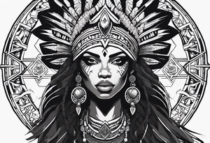 valkrye, kali, pirate, african goddess, , warrior, native american, lotus, zenza resonance, skulls, pachamama, left side face, chest, right wing, tattoo idea