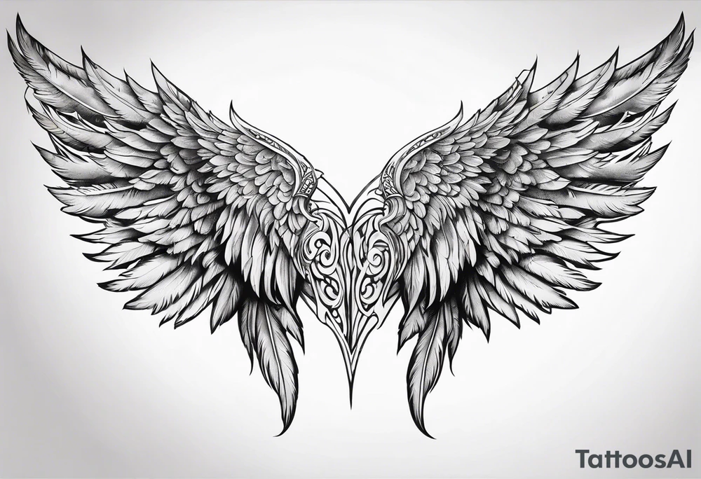 Detailed feathered angel wings tattoo idea
