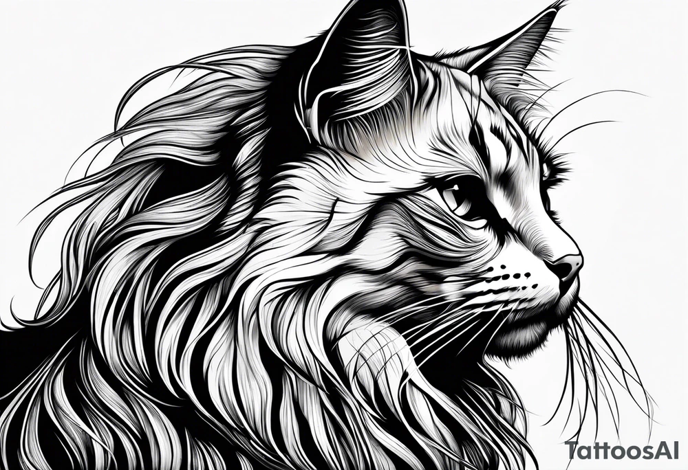 Long hair cat Maine coon, regal, face tattoo idea